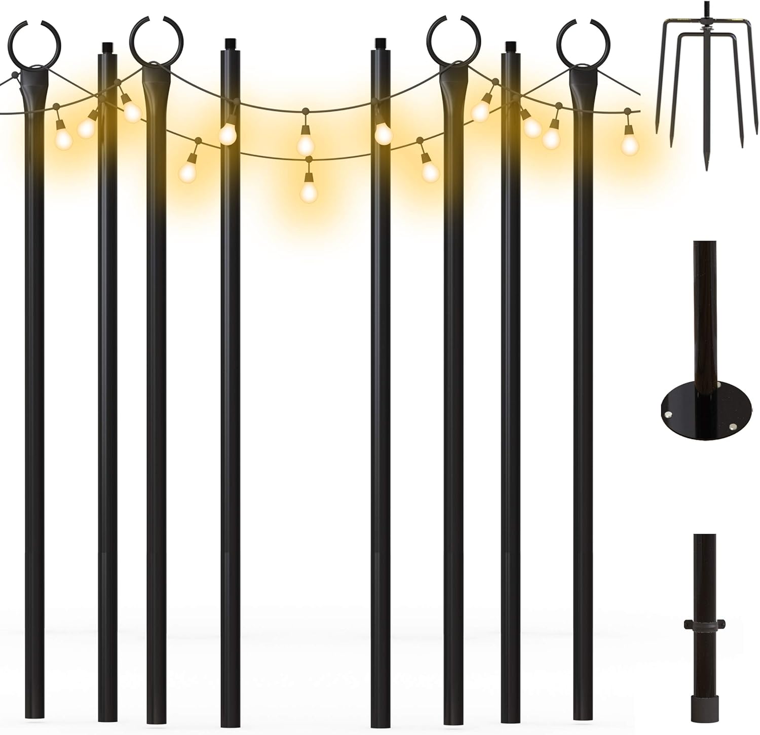 String Light Poles 2PCS 9FT Weather Resistant Stainless Steel C517004
