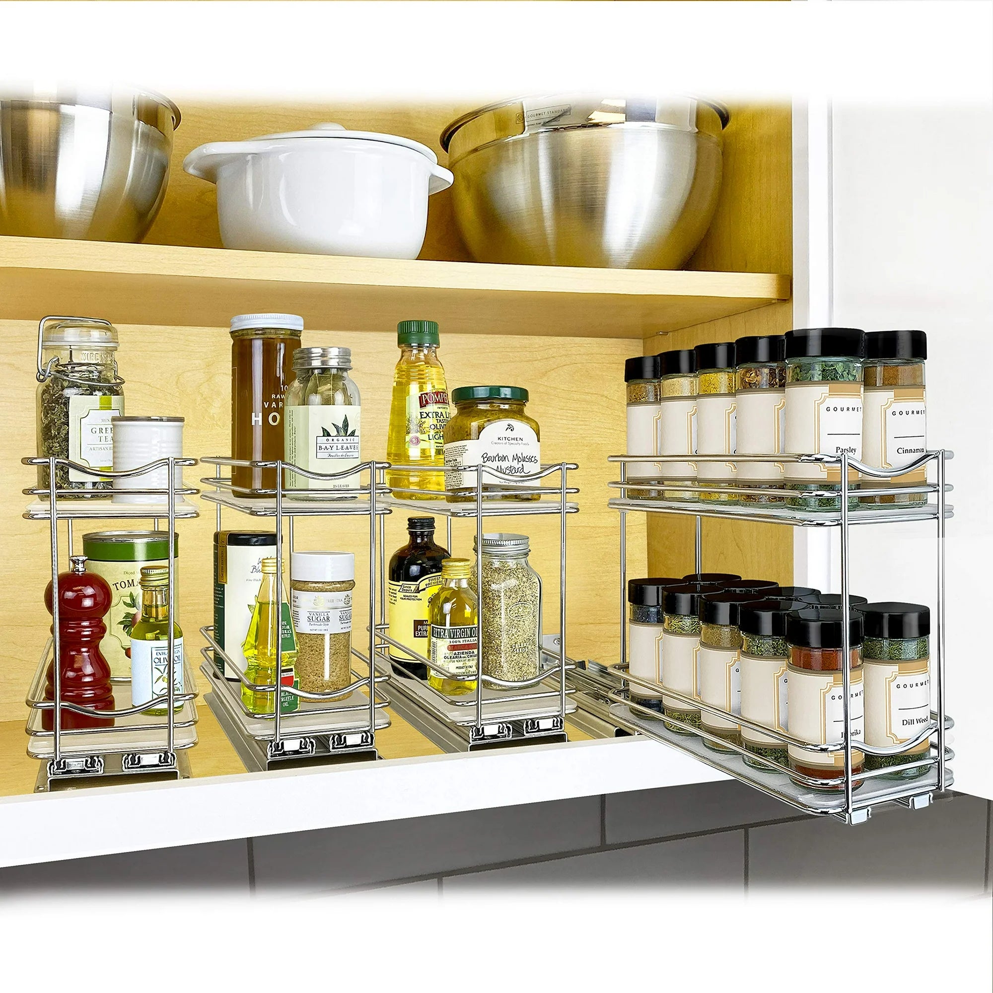 2 Tier Sliding Drawer Shelf Spice Rack Organizer, Brown E16468