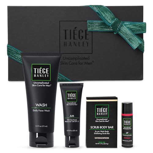 Bronze Men's Skincare Set Includes Face Wash, Facial Moisturizer with SPF 20 Sunscreen, Body Exfoliating Scrub Bar, & Moisturizing Lip Balm J675