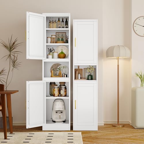Tall Bathroom Storage Cabinet, 71" H Slim Corner Floor Cabinet with 2 Doors and 3 Adjustable Shelves E50757