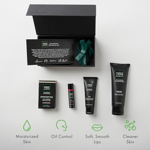 Bronze Men's Skincare Set Includes Face Wash, Facial Moisturizer with SPF 20 Sunscreen, Body Exfoliating Scrub Bar, & Moisturizing Lip Balm J675