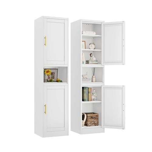 Tall Bathroom Storage Cabinet, 71" H Slim Corner Floor Cabinet with 2 Doors and 3 Adjustable Shelves E50757