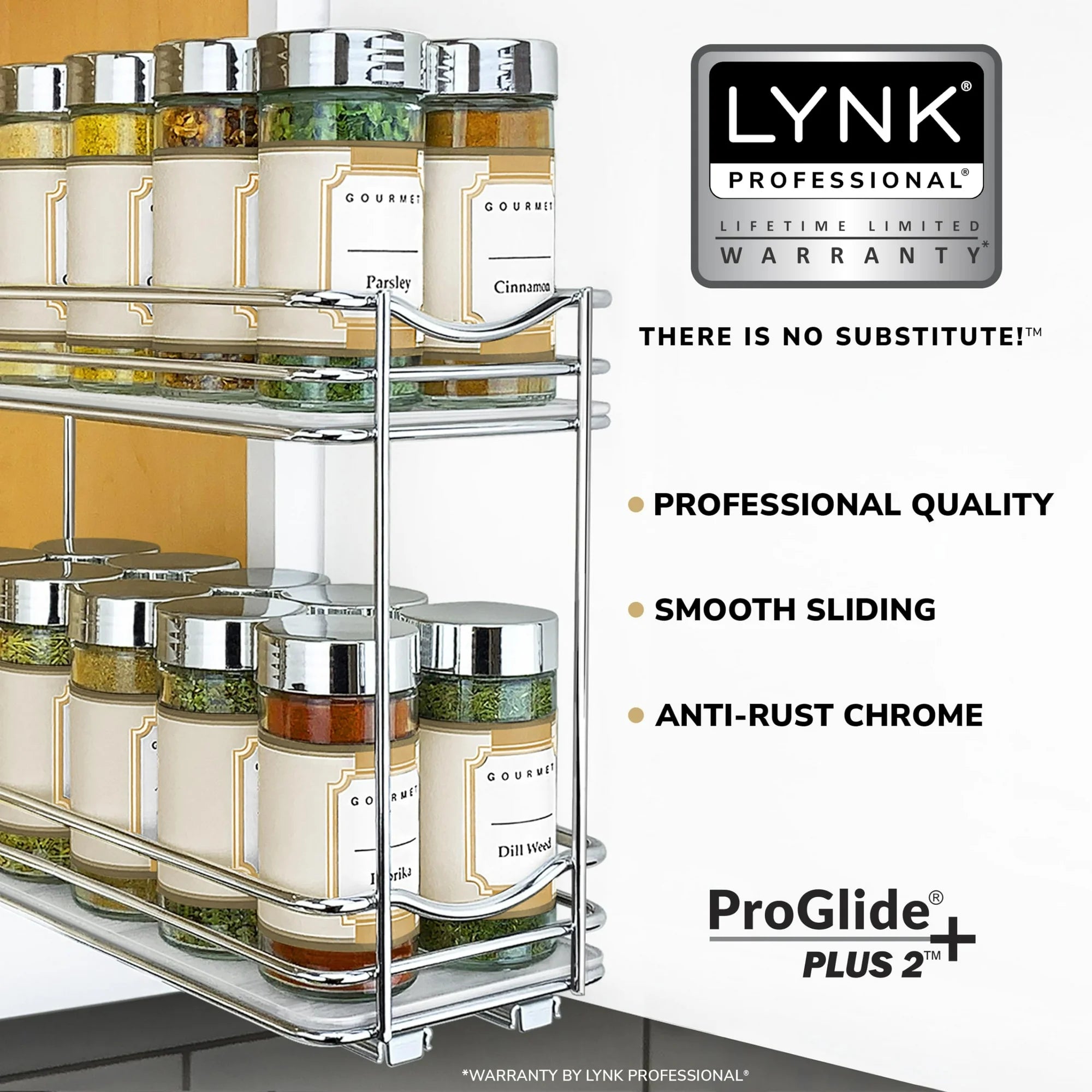 2 Tier Sliding Drawer Shelf Spice Rack Organizer, Brown E16468
