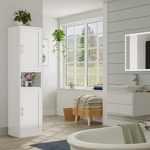 Tall Bathroom Storage Cabinet, 71" H Slim Corner Floor Cabinet with 2 Doors and 3 Adjustable Shelves E50757