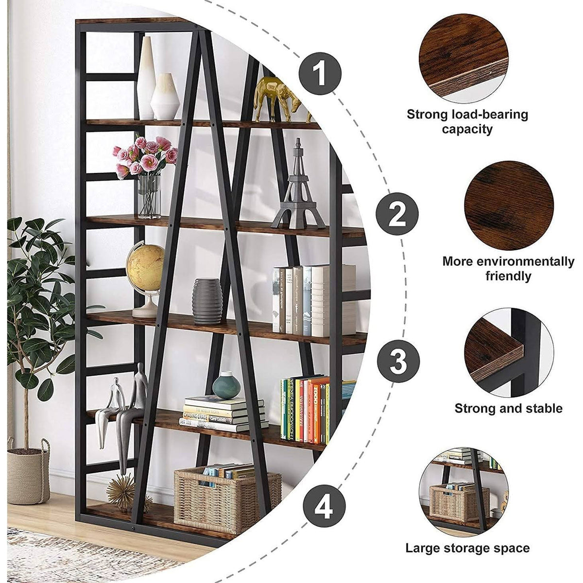 White 6 Tier Industrial Bookshelf G54568