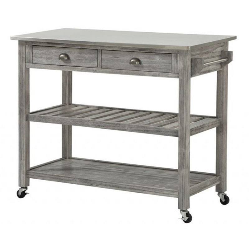 Storm Gray Wire-Brush Kitchen Cart with Stainless Steel Top A648343