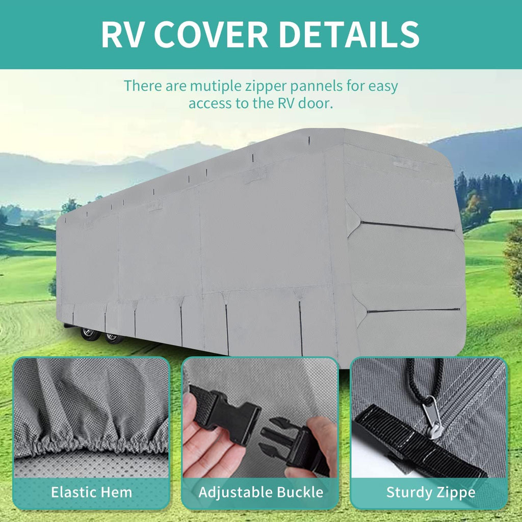 RV Cover, Extra-Thick 4 Layers Anti-UV Top Panel, Fits 33'- 37' Motorhome Y70279