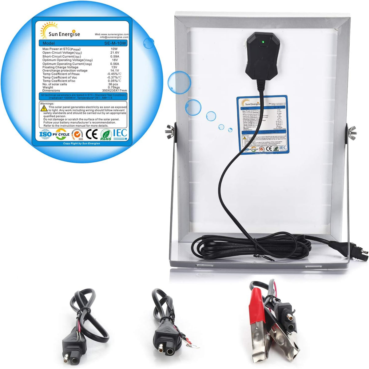 12V 10 Watt Solar Battery Charger with MPPT Charge Controller, SAE Cable Kits Pack of 2 L71019