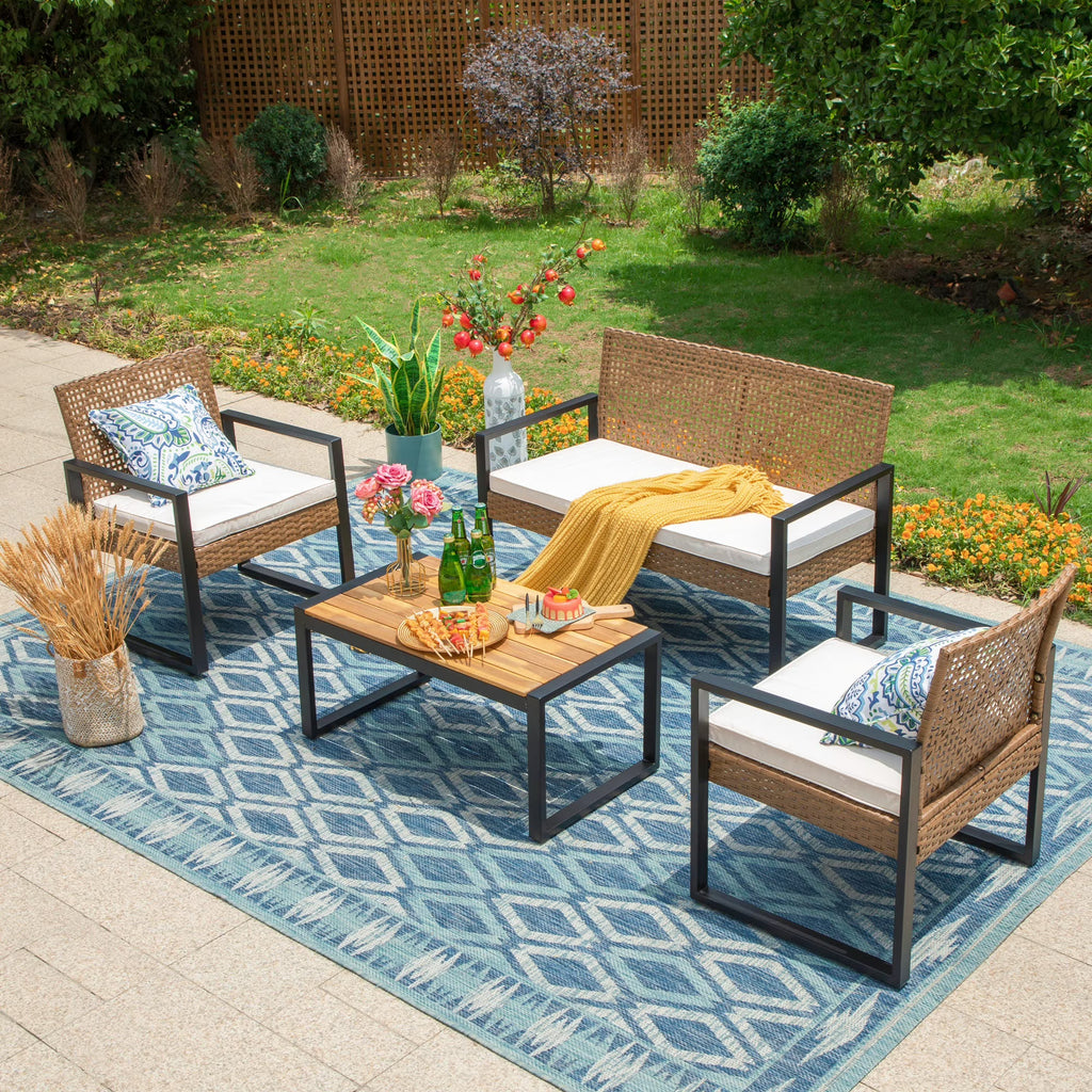 4-Piece Outdoor Conversation Set, All Weather Wicker & Steel Frame, Yellow & Black R355687