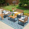 4-Piece Outdoor Conversation Set, All Weather Wicker & Steel Frame, Yellow & Black R355687