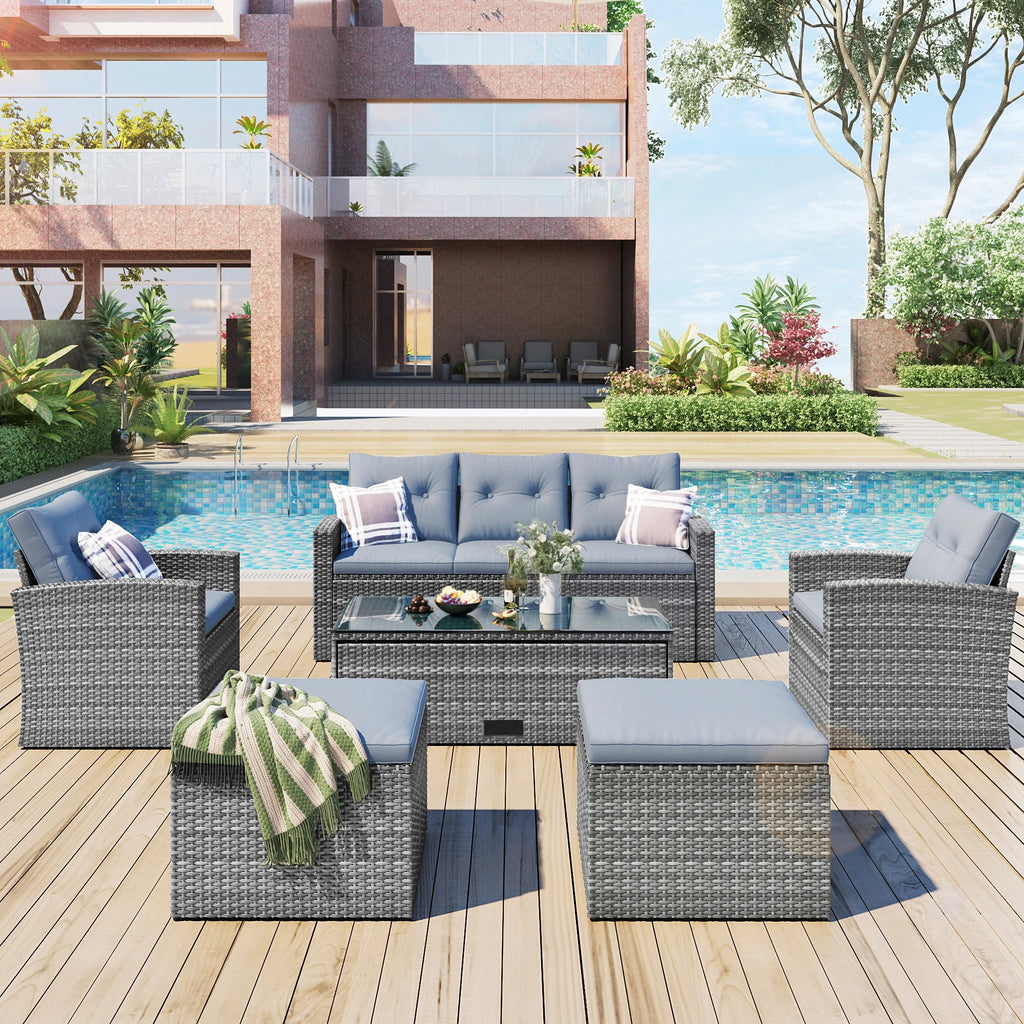 6Pcs All-Weather Wicker PE Rattan Patio Sectional Set with Coffee Table X4153