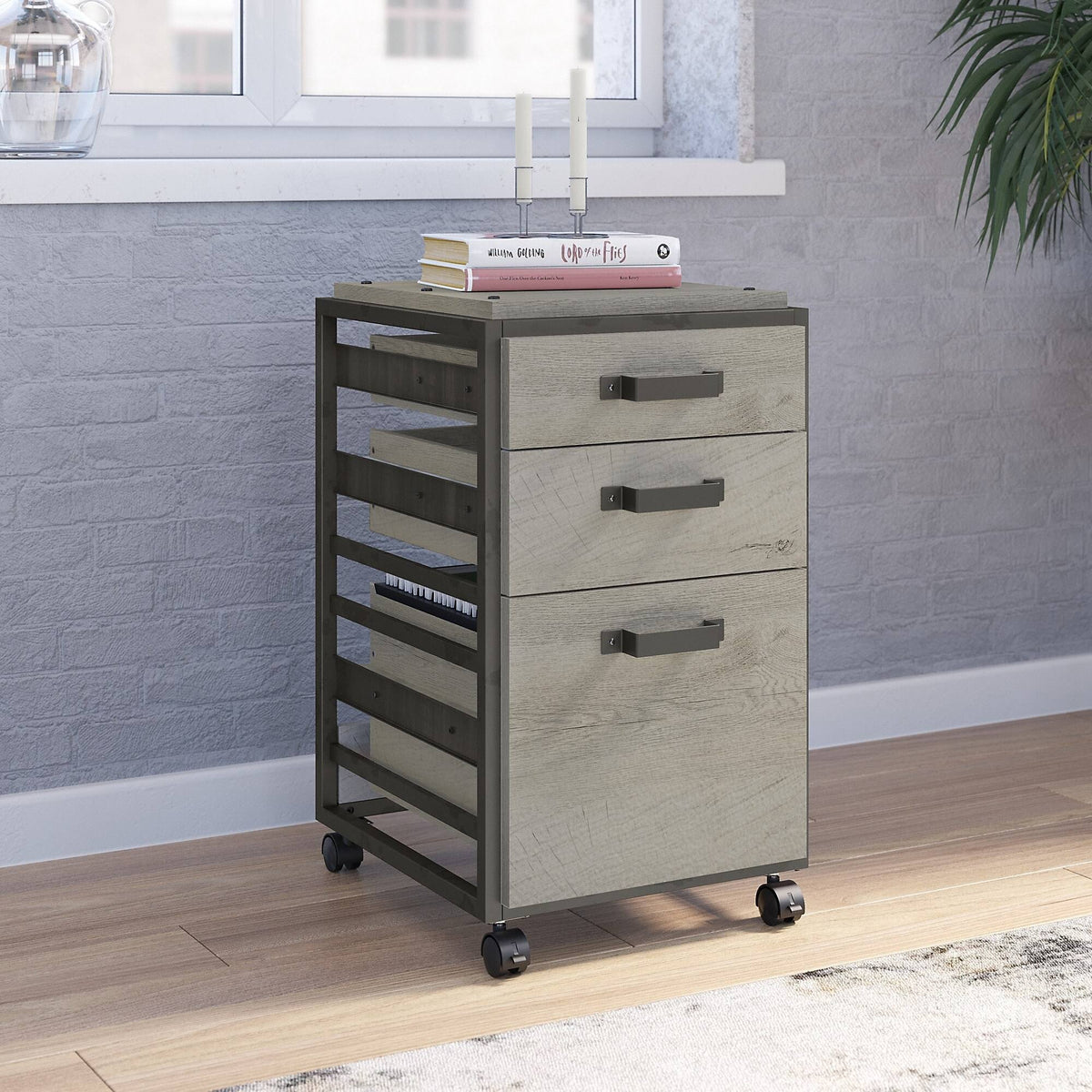 3 Drawer Mobile File Cabinet in Cottage White B486234