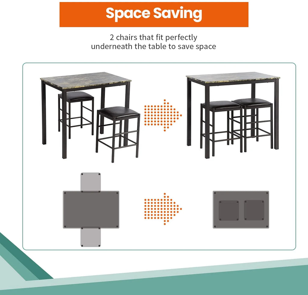 Brown Marble Rectangular Dining Table and Chair for 2 X8590
