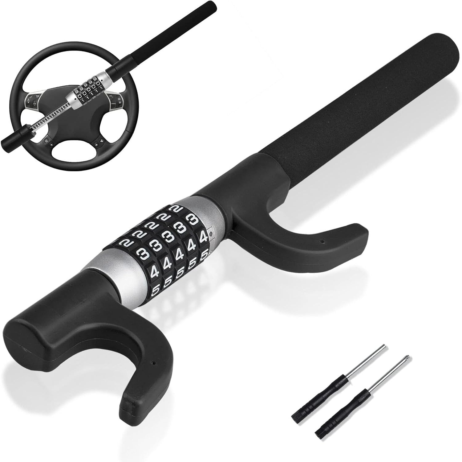 Heavy Duty Retractable Two Hooks Steering Wheel Lock Q2254