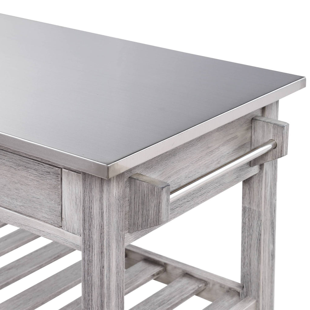 Storm Gray Wire-Brush Kitchen Cart with Stainless Steel Top A648343