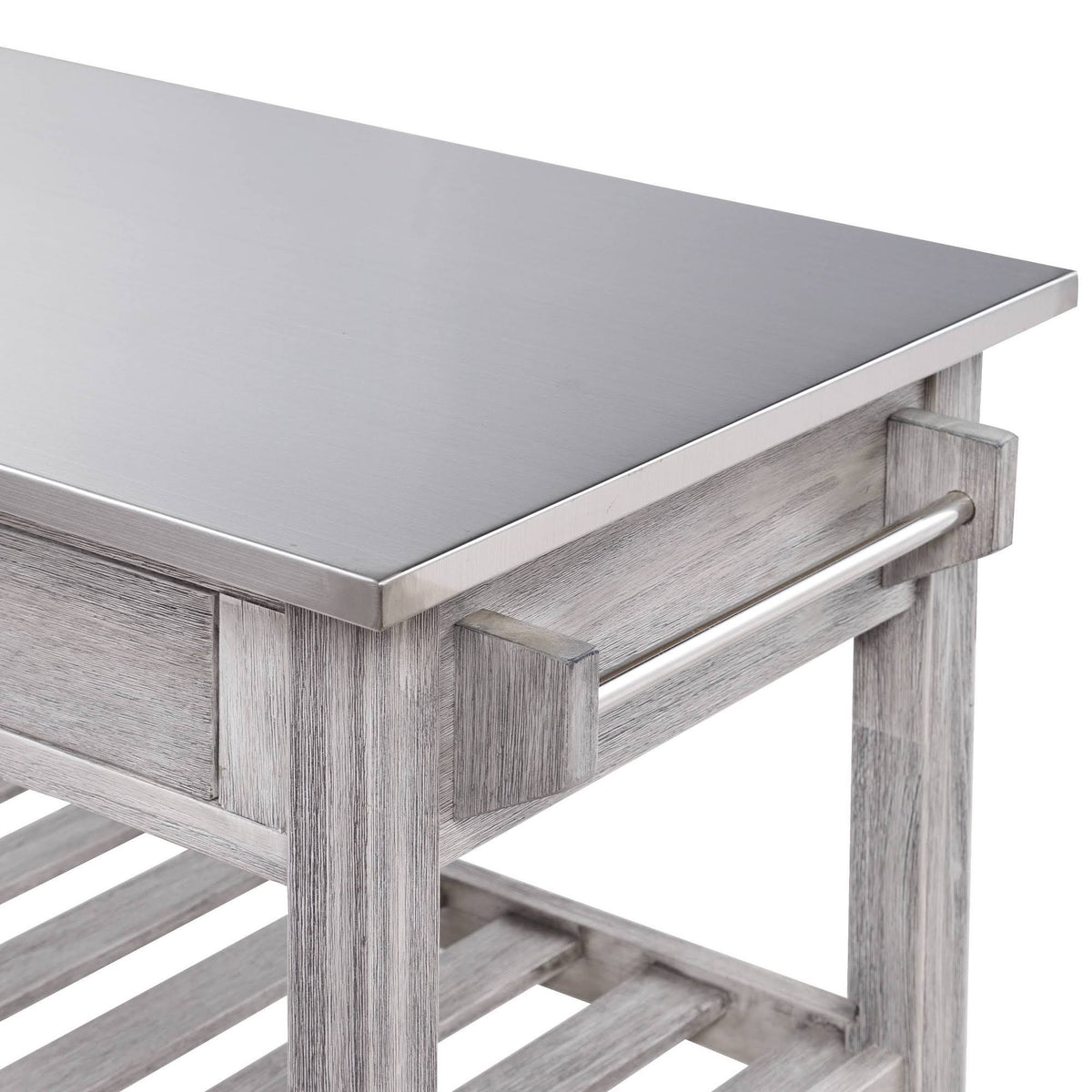 Storm Gray Wire-Brush Kitchen Cart with Stainless Steel Top A648343