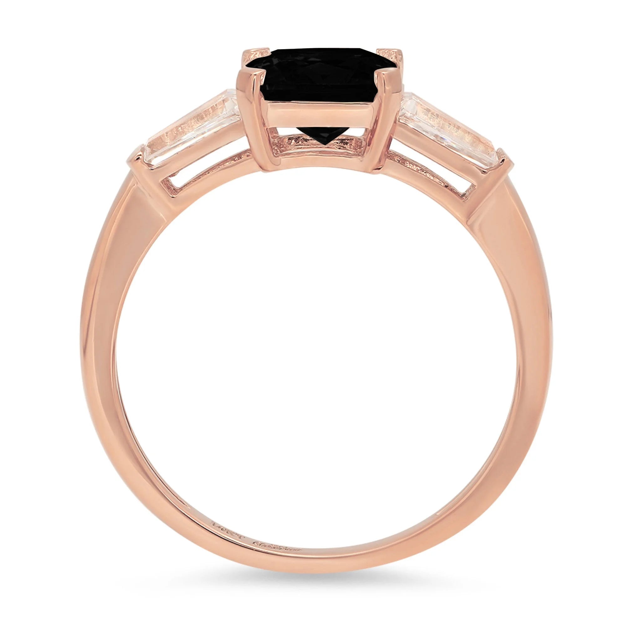 1.62ct Square Emerald Cut Black Onyx 18k Rose Gold Three-Stone Ring I51178