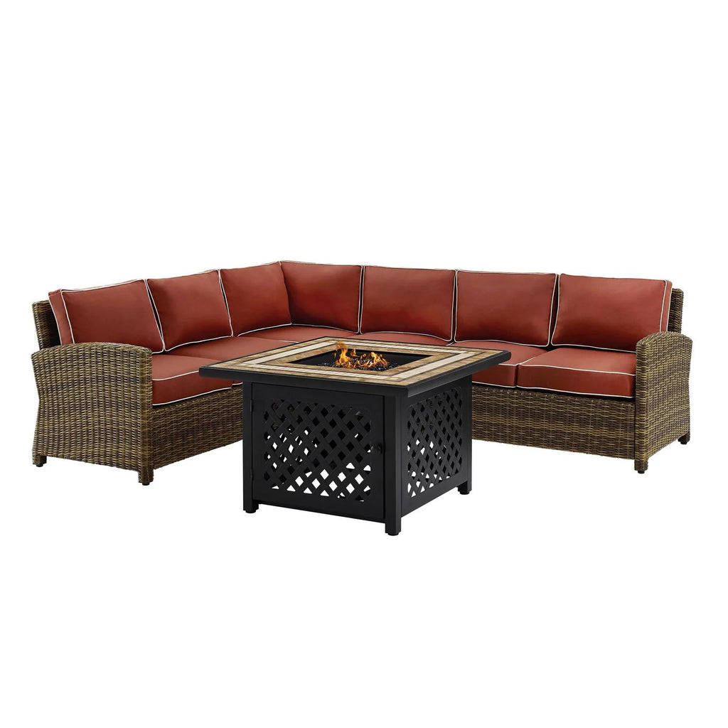 5Pc Outdoor Wicker Sectional Set with Glass Top Coffee Table F2438