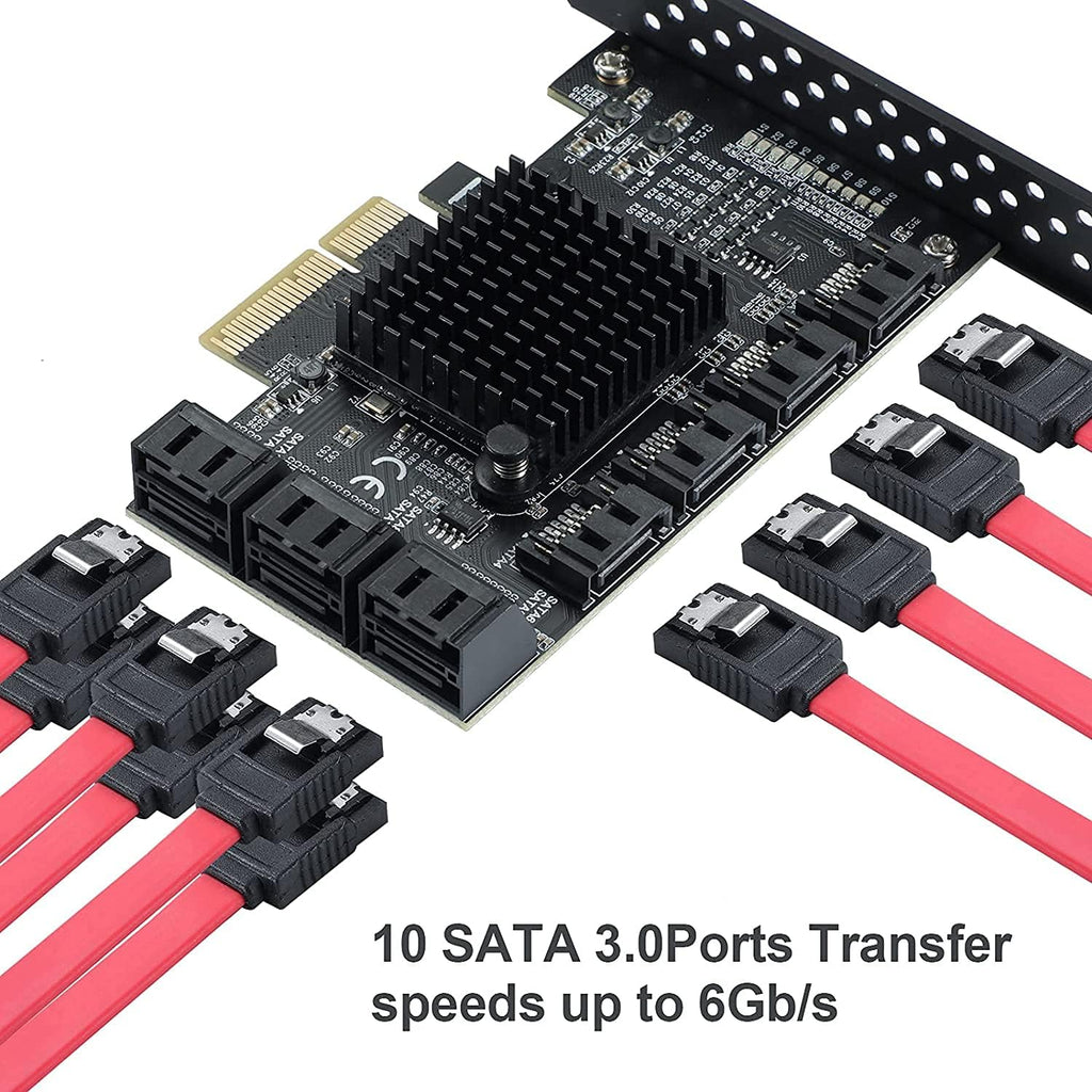 PCIE 4X SATA Card 10 Ports, 6 Gbps SATA 3.0 Controller PCIe Expansion Card, Non-Raid, with Low Profile Bracket and 10 SATA Cables Q713