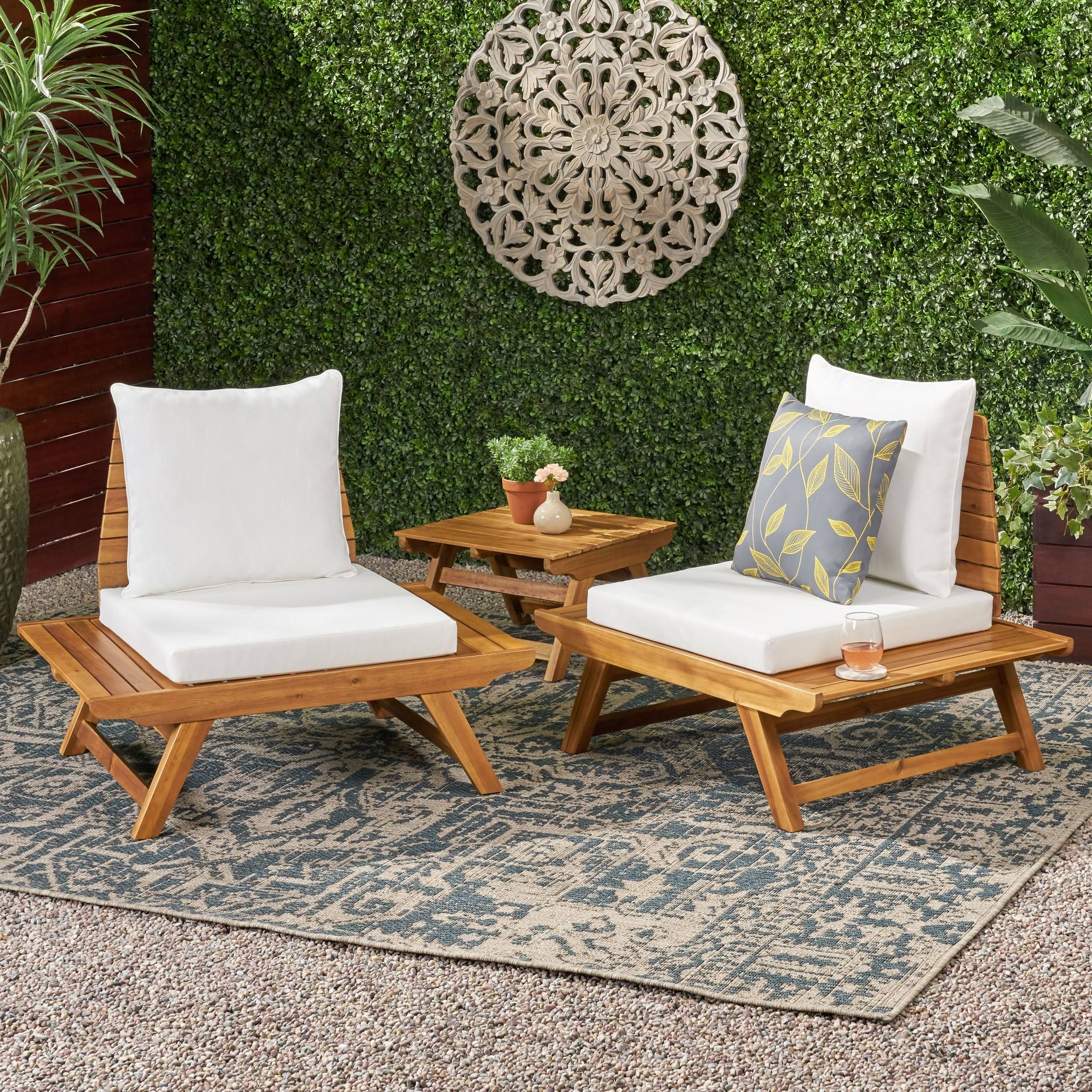 Outdoor Acacia Wood Chair Set of 2, Dark Gray S6951