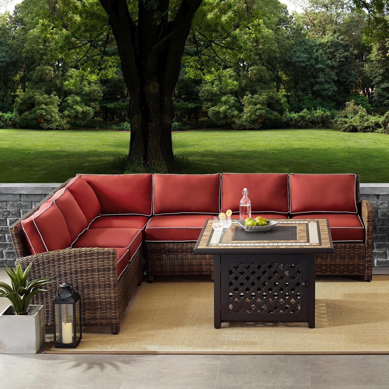 5Pc Outdoor Wicker Sectional Set with Glass Top Coffee Table F2438
