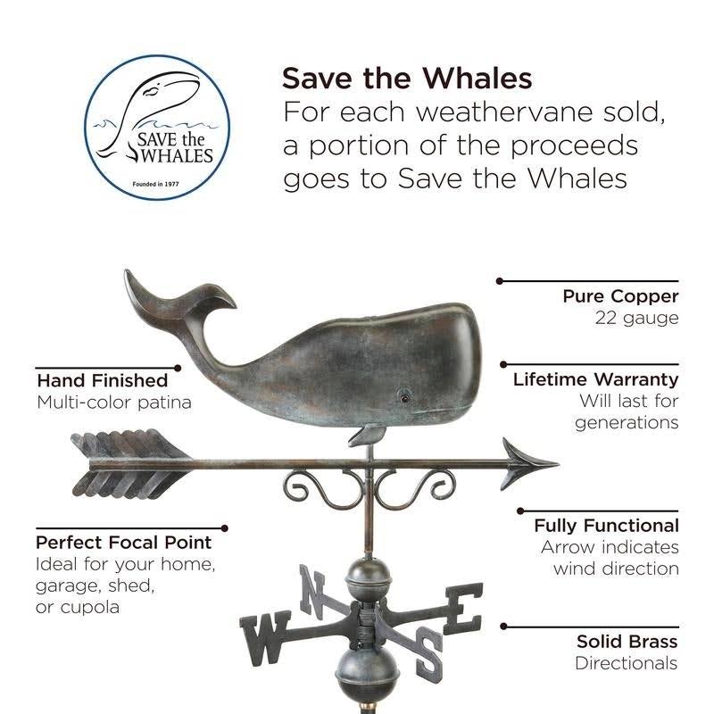Pure Copper Save The Whales Weathervane M925