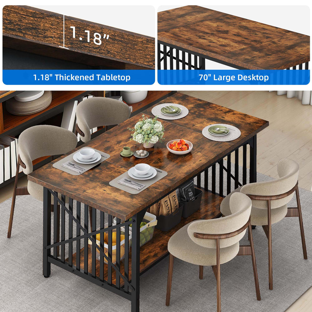 Rustic Brown Industrial Rectangular Wood Dining Table with Storage B2326