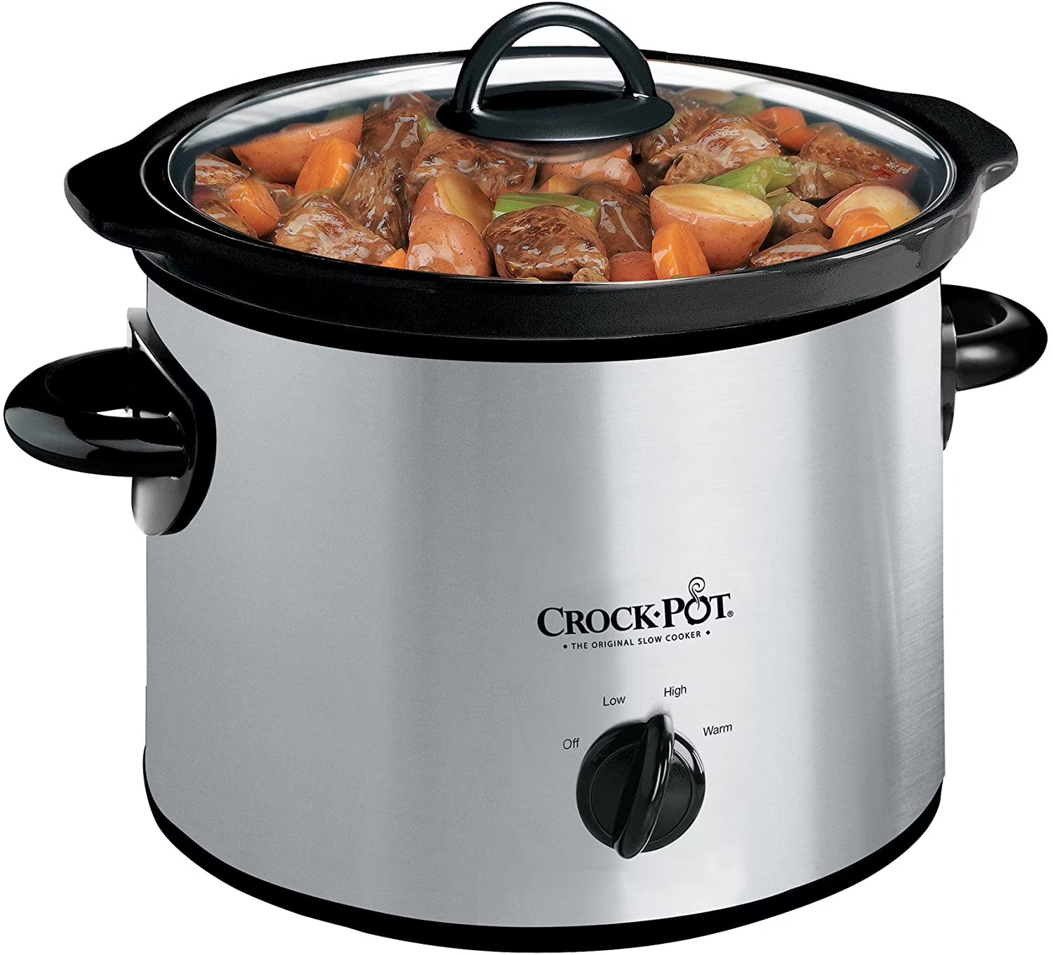 3-Quart Round Manual Slow Cooker Stainless Steel and Black B3778