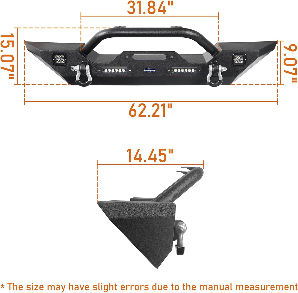 Front & Rear Bumpers Combo with Winch Plate & Spare Tire Carrier & LED Lights & D Rings Q6792