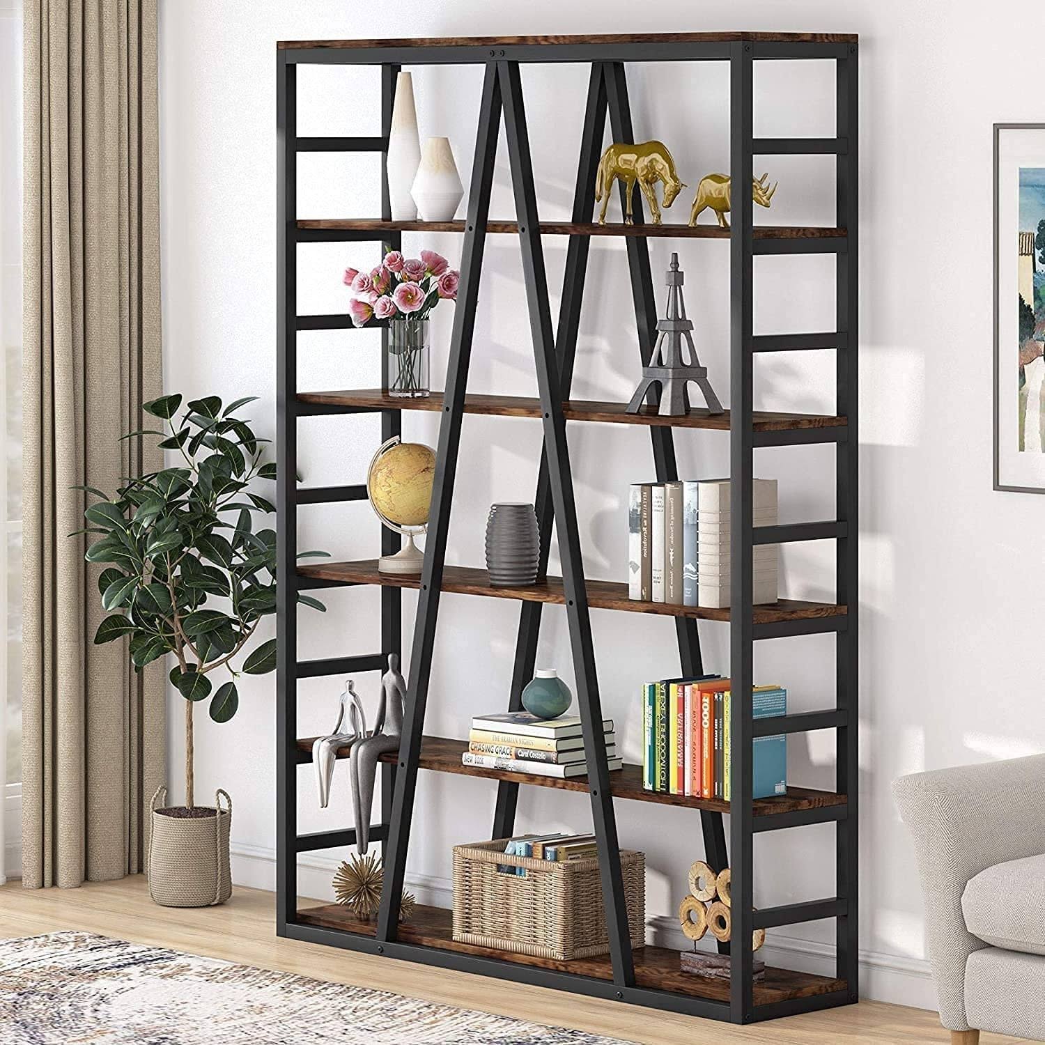 White 6 Tier Industrial Bookshelf G54568