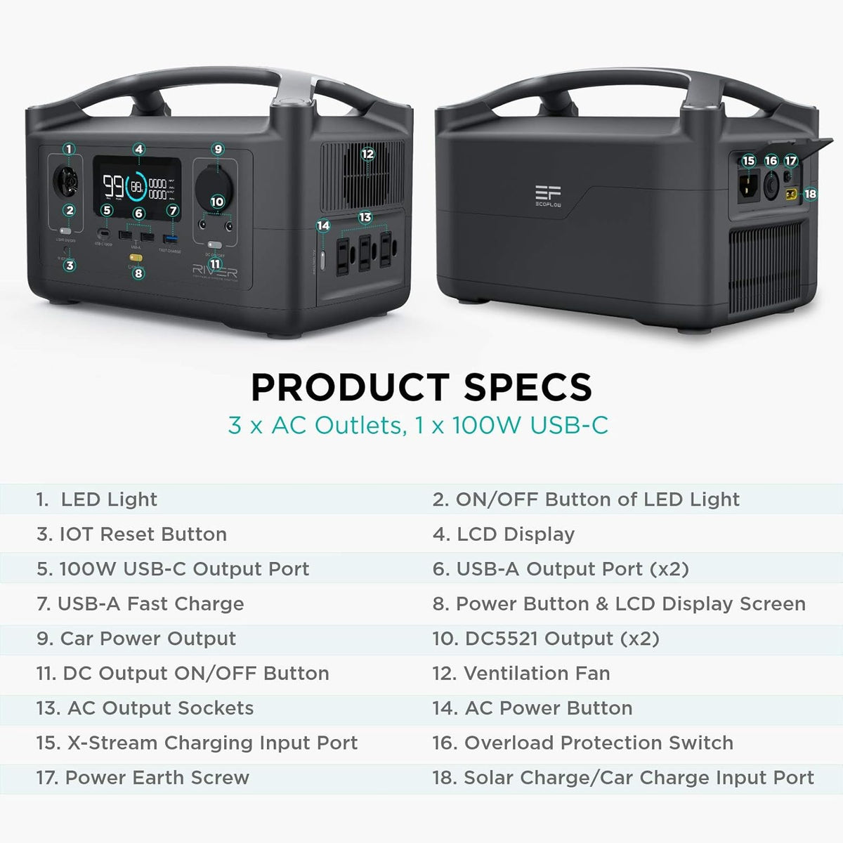Portable Power Station 288Wh with 110W Solar Panel, 3 600W AC Outlets O78865