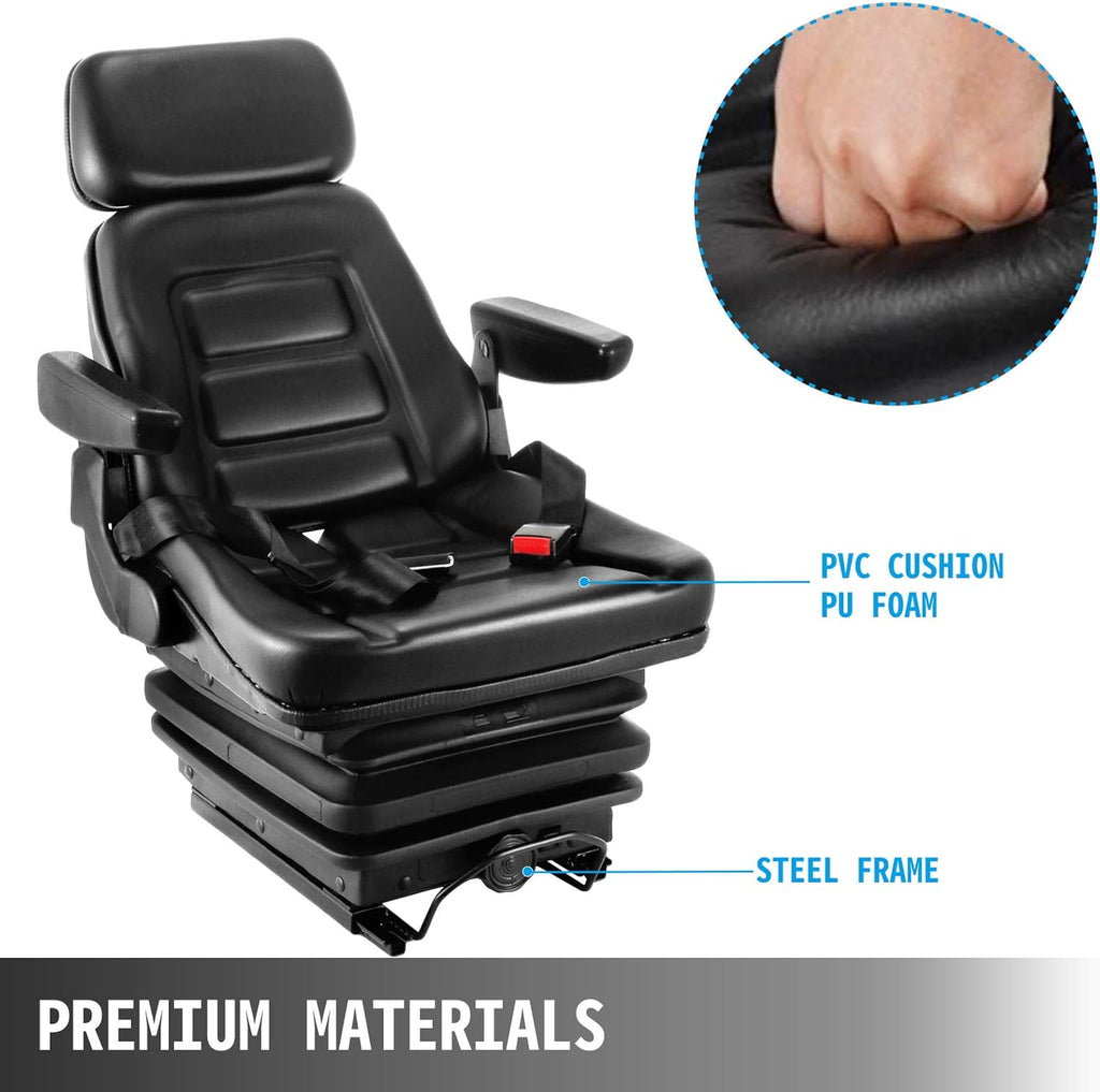 Suspension Seat with Slide Rails, Adjustable Backrest Headrest Armrest, Foldable Heavy Duty K11245