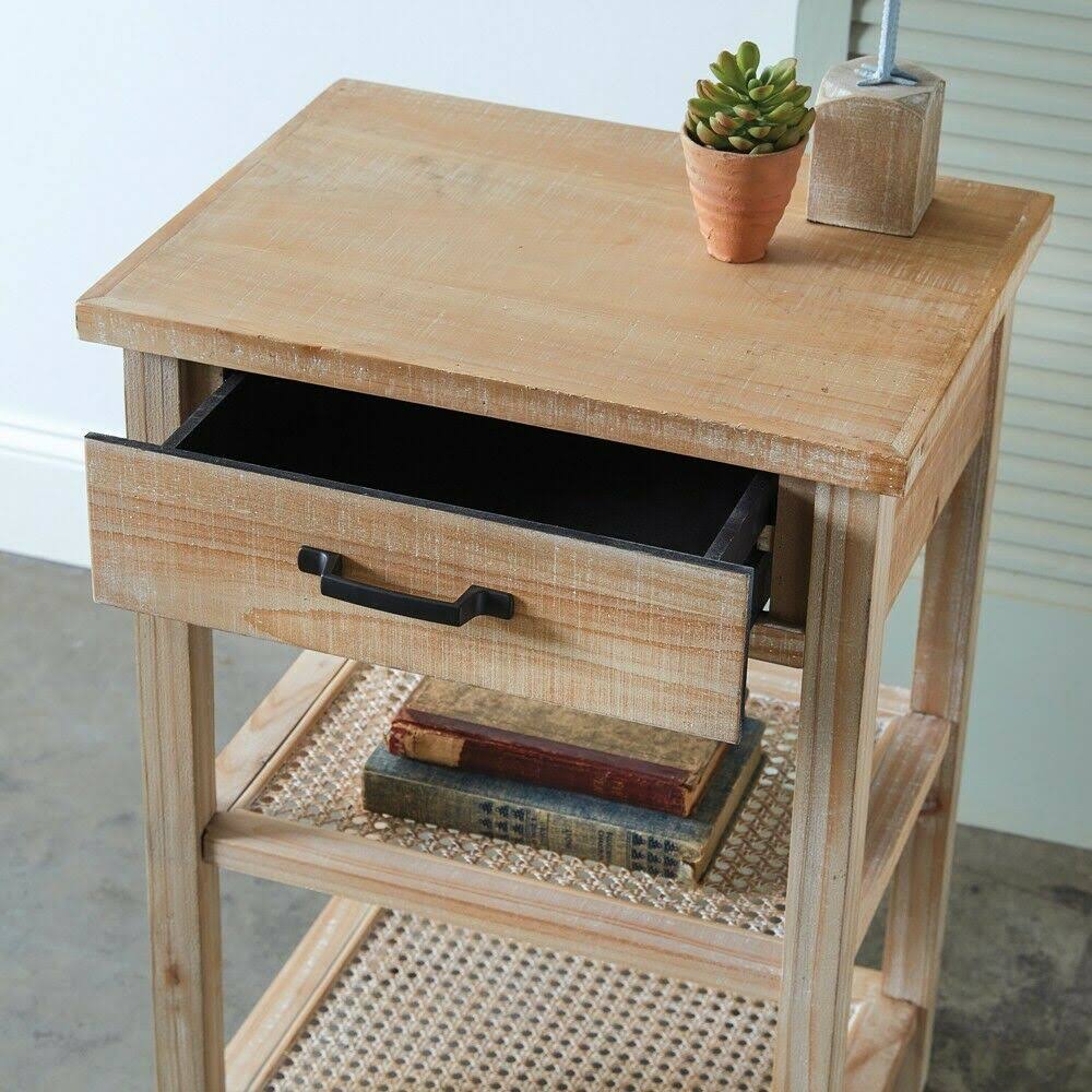 Two-Tiered Wood and Cane Side Table U9554