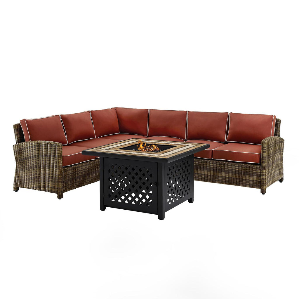 5Pc Outdoor Wicker Sectional Set with Glass Top Coffee Table F2438