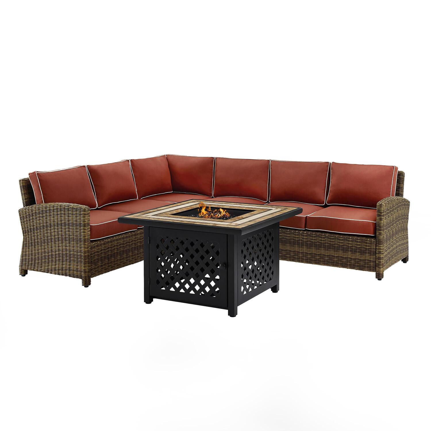 5Pc Outdoor Wicker Sectional Set with Glass Top Coffee Table F2438