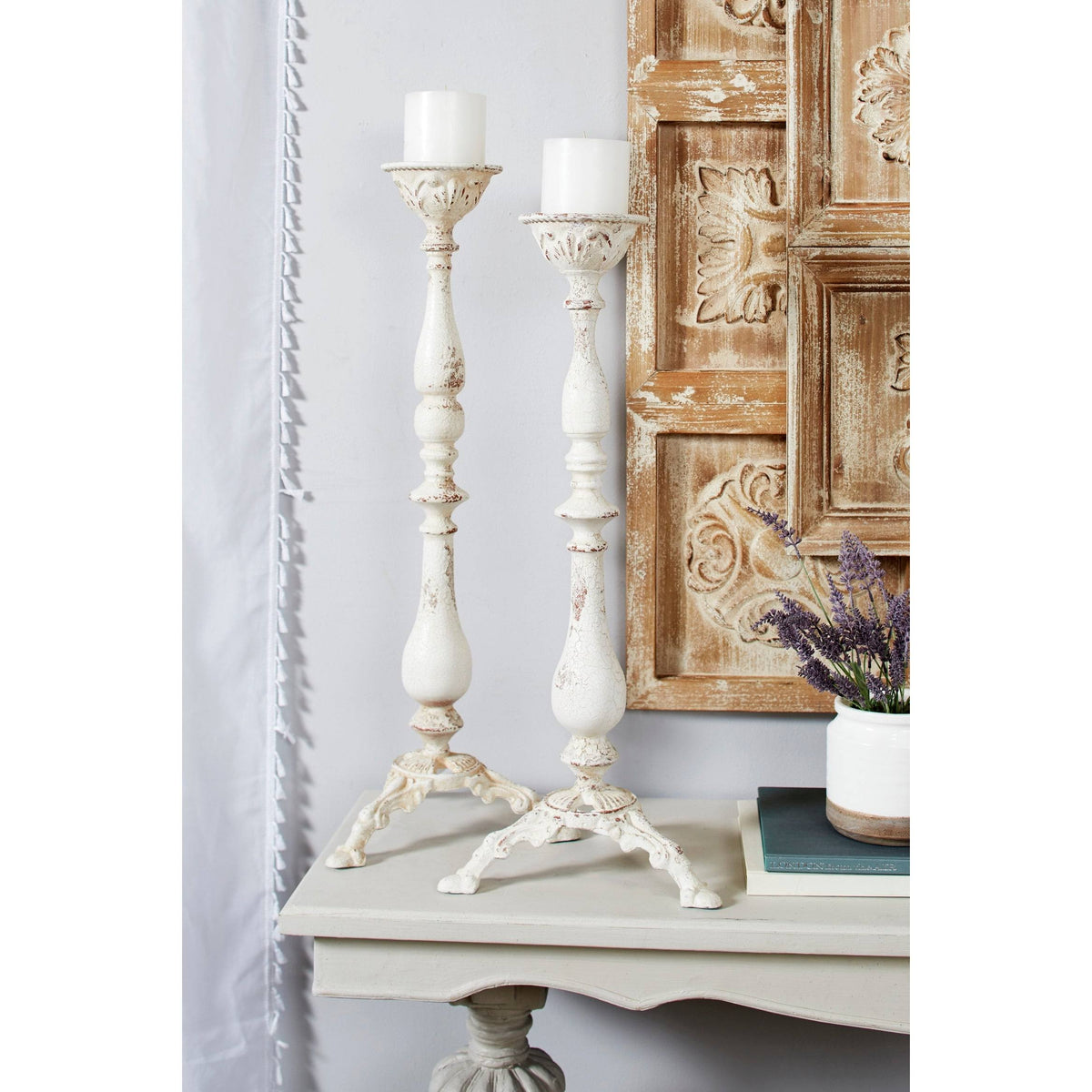 Vintage White Metal Candle Holders, Set of 2 K59240