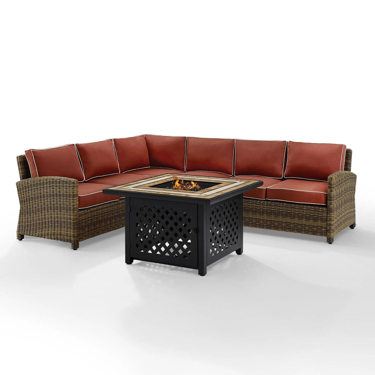 5Pc Outdoor Wicker Sectional Set with Glass Top Coffee Table F2438