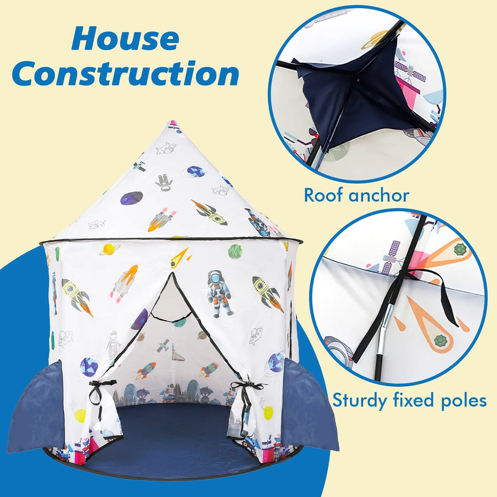 Kids Tent Rocket Ship Toy Foldable Space Themed Indoor Outdoor Large Play Tent A3708