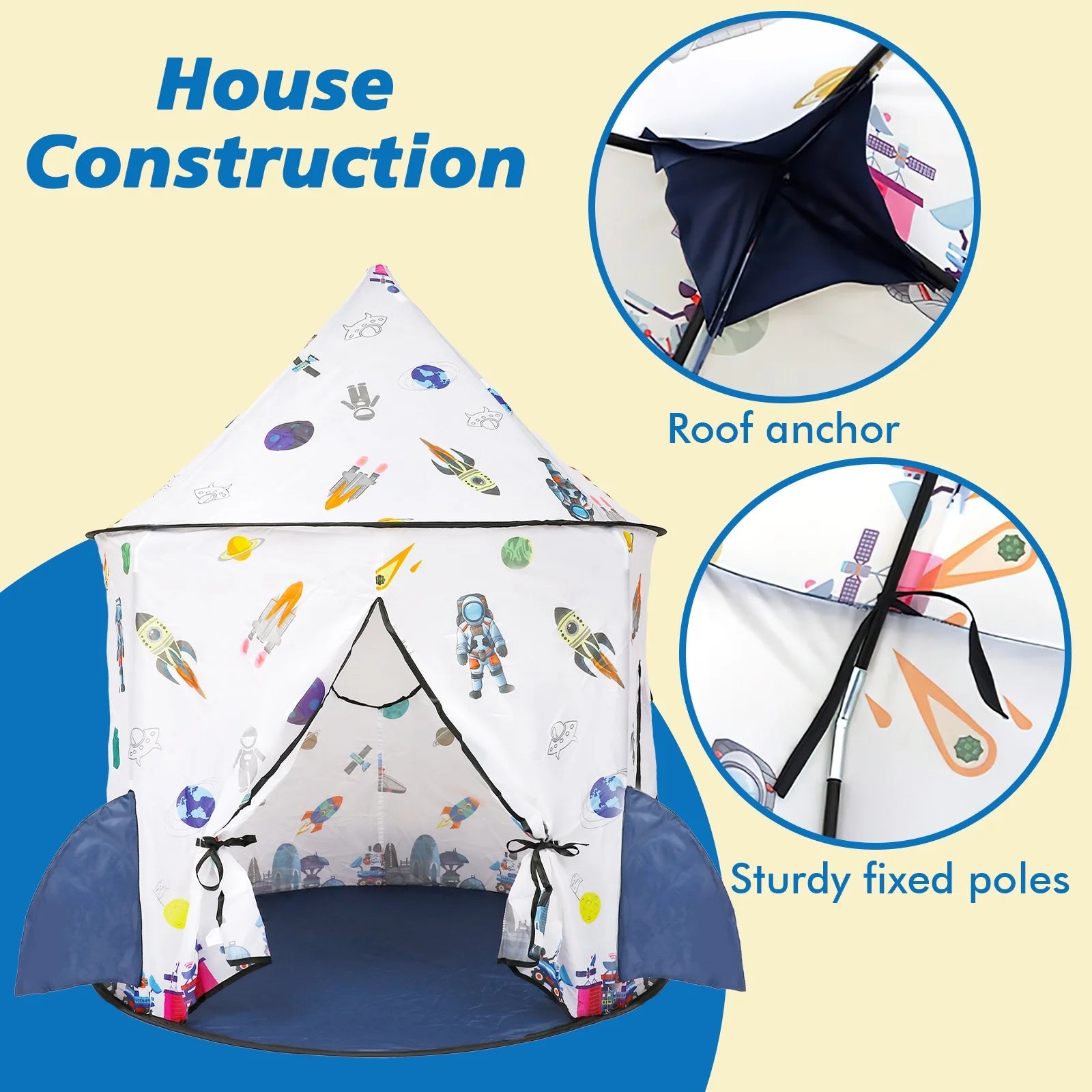 Kids Tent Rocket Ship Toy Foldable Space Themed Indoor Outdoor Large Play Tent A3708