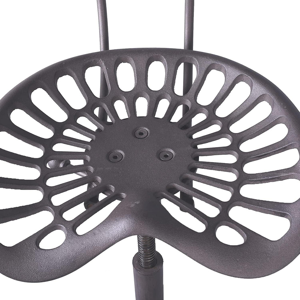 Rust Industrial Cast Iron Tractor Seat Bar Stool with Back R10384