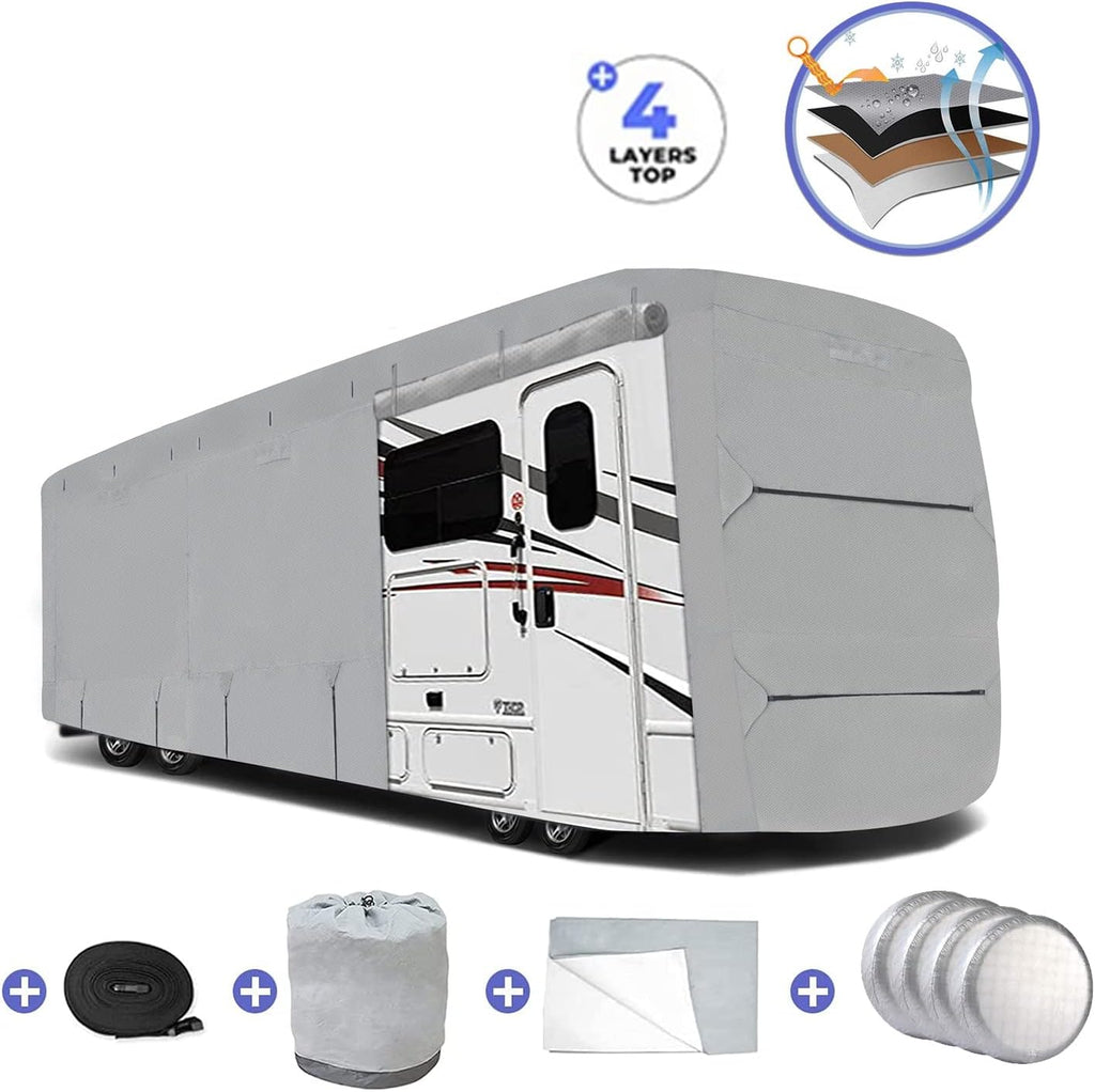 RV Cover, Extra-Thick 4 Layers Anti-UV Top Panel, Fits 33'- 37' Motorhome Y70279