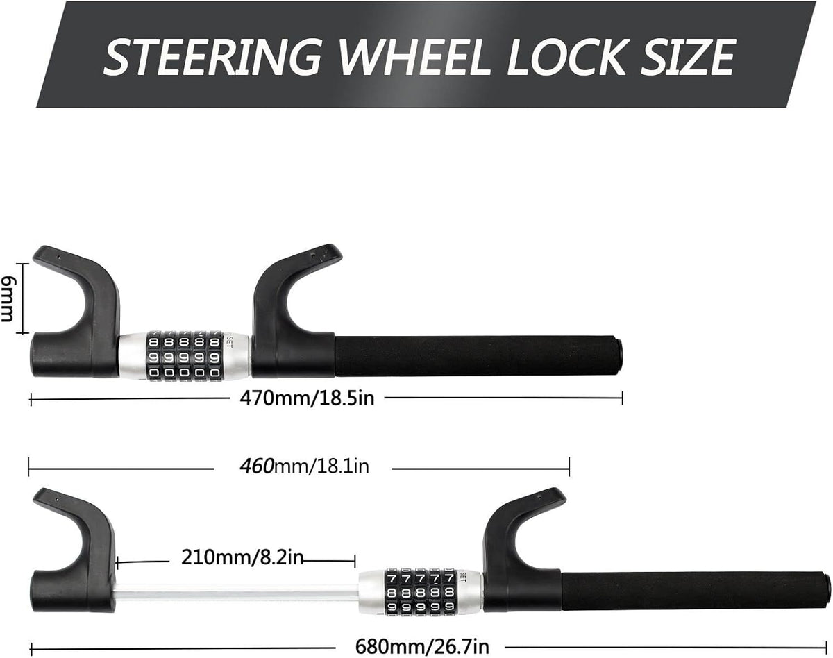 Heavy Duty Retractable Two Hooks Steering Wheel Lock Q2254