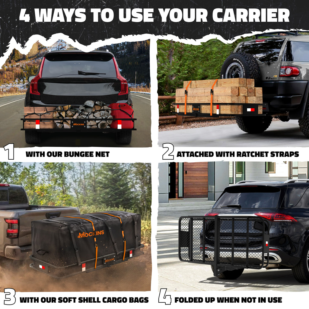 Cargo Carrier Hitch Mount Cargo Basket with Foldable Raise Arm I7867