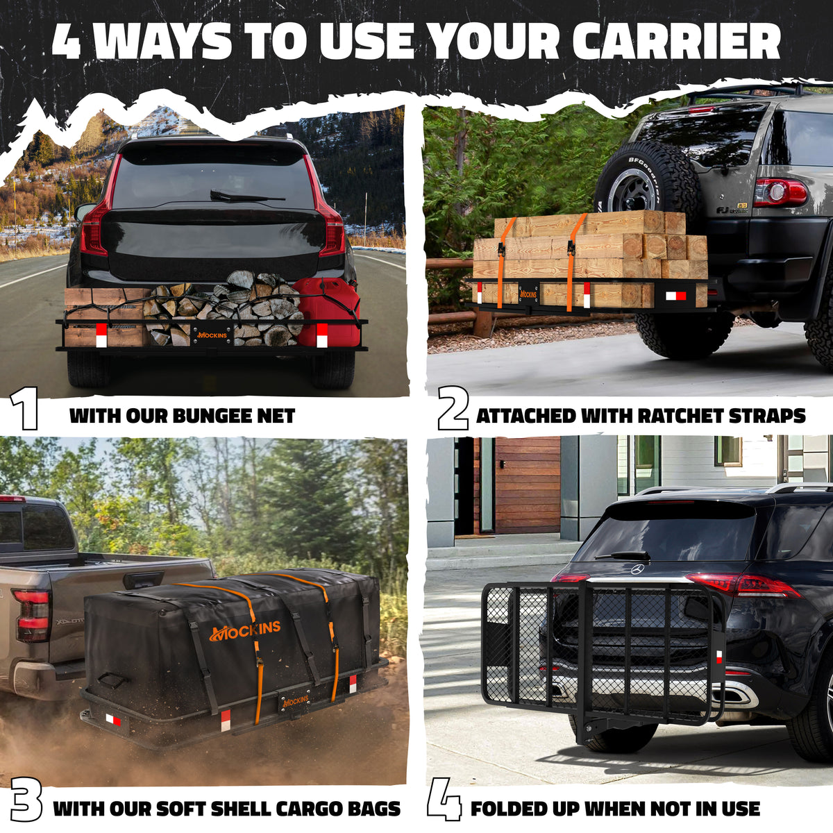 Cargo Carrier Hitch Mount Cargo Basket with Foldable Raise Arm I7867