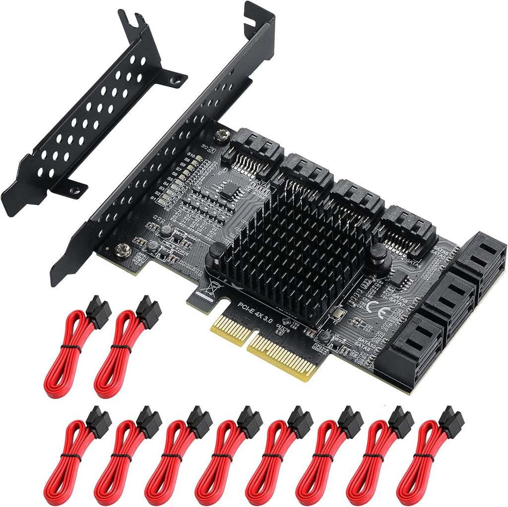 PCIE 4X SATA Card 10 Ports, 6 Gbps SATA 3.0 Controller PCIe Expansion Card, Non-Raid, with Low Profile Bracket and 10 SATA Cables Q713