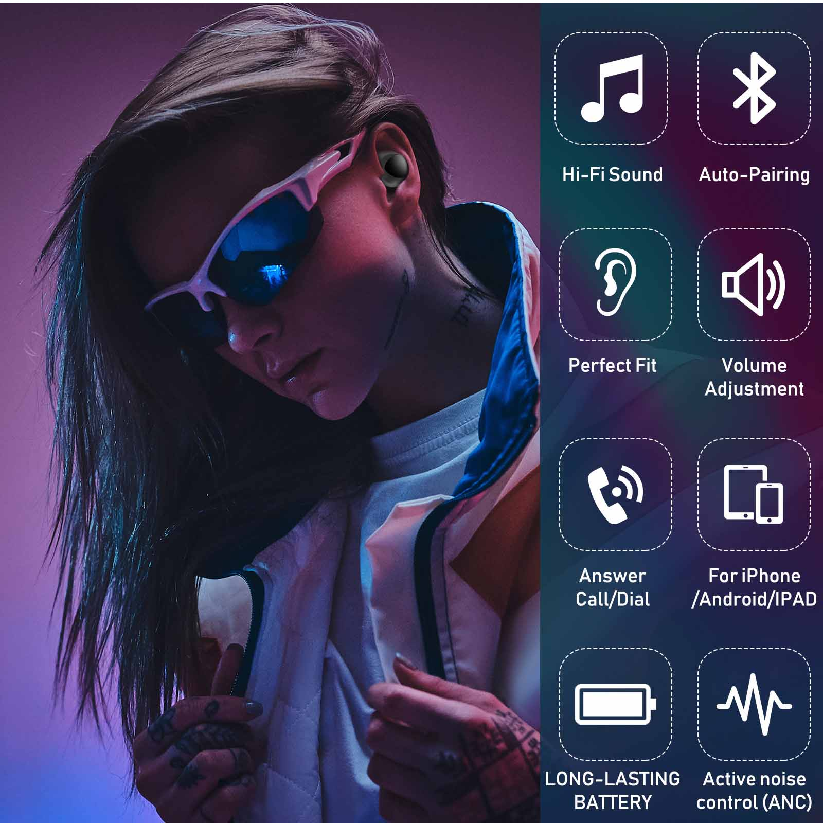 Black True Wireless Earbuds with Active Noise Cancelling R73282