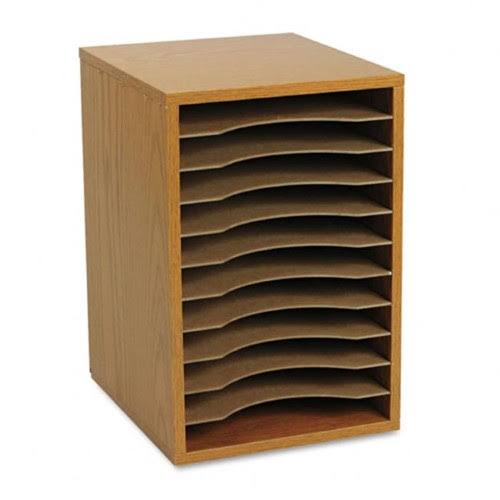 11 Compartment Wood Vertical Desktop Sorter in Medium Oak W963197
