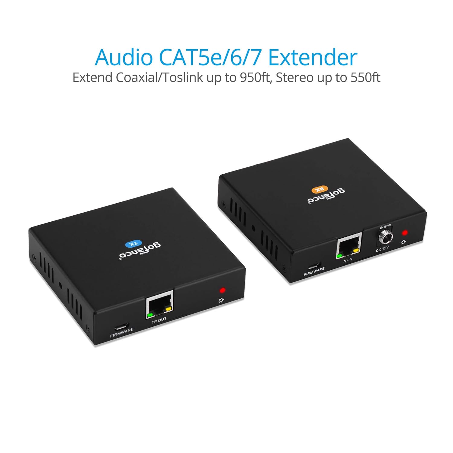 Coaxial/Toslink/RCA Stereo Audio Extender Over CAT5e/6 Ethernet Cable, 950ft (290m) Extension, Embedded DAC & ADC, PoC, Up to 7.1-Channel, Supports Dolby, DTS, PCM, Stereo Y6834