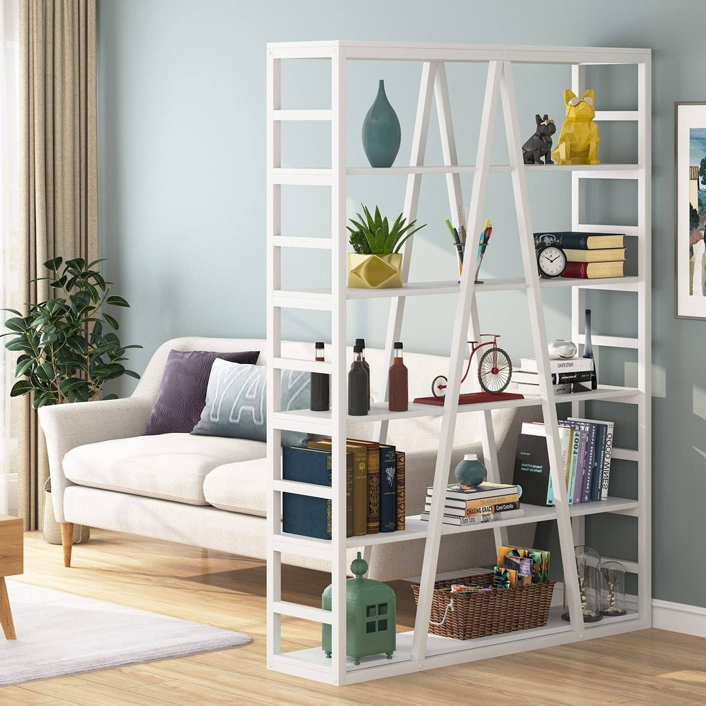 White 6 Tier Industrial Bookshelf G54568