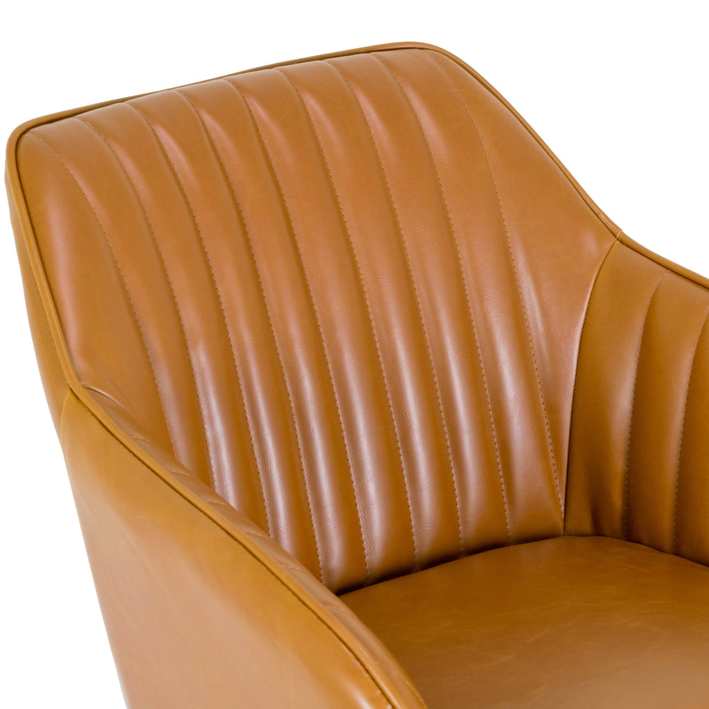Caramel Brown Faux Leather Arm Chair with Beech Legs (Set of 2) N4014